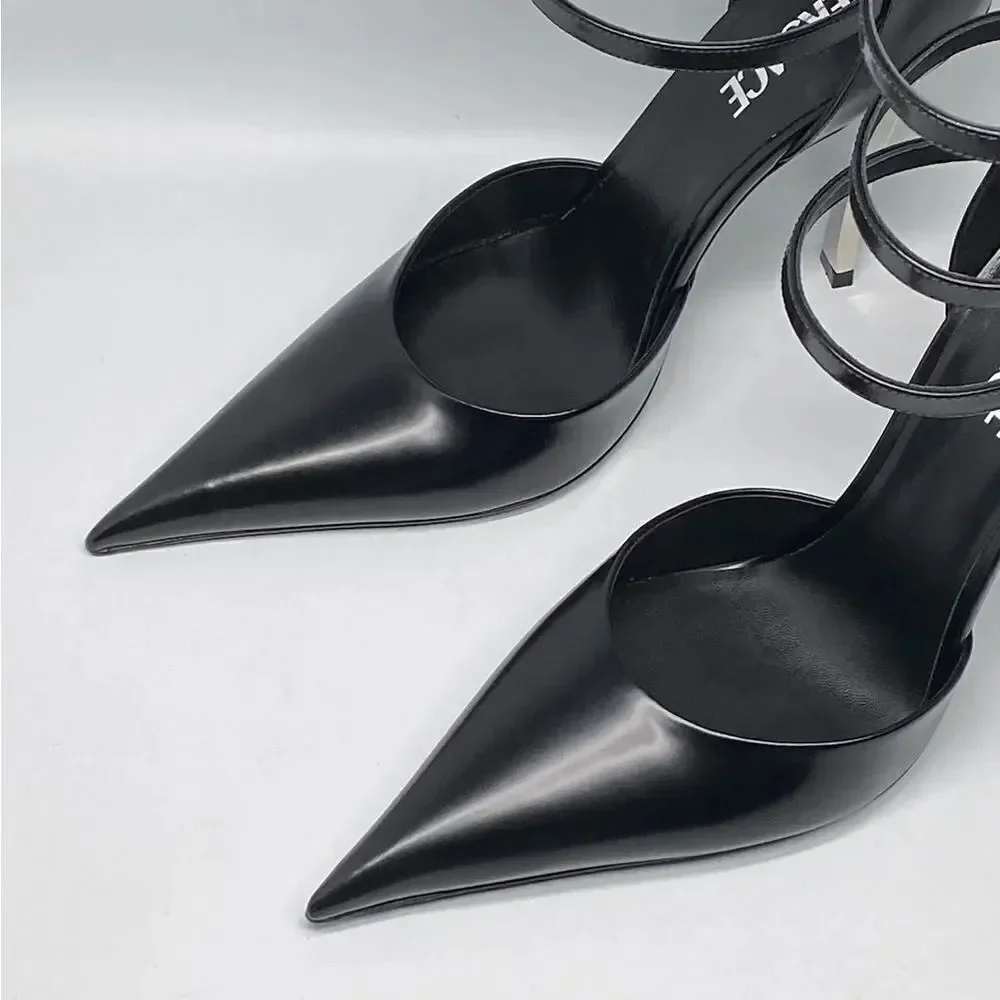 Versace Pin Point Leather Ankle Strap Pumps